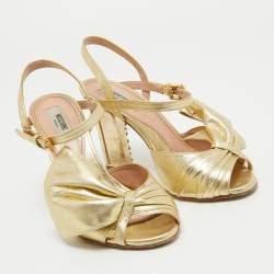 Pre Owned Moschino Metallic Gold Leather Slingback Open Toe Sandals Size 36