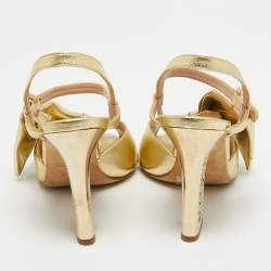 Pre Owned Moschino Metallic Gold Leather Slingback Open Toe Sandals Size 36