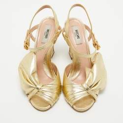 Pre Owned Moschino Metallic Gold Leather Slingback Open Toe Sandals Size 36