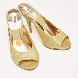 Moschino Gold Glitter Slide Sandals Size 36