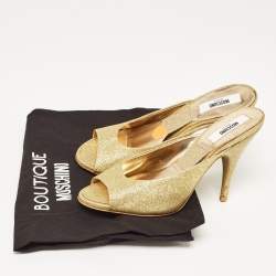 Moschino Gold Glitter Slide Sandals Size 36