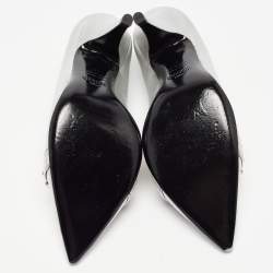 Pre Owned Moschino Silver Leather Classic Logo Pumps Size 40