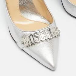 Pre Owned Moschino Silver Leather Classic Logo Pumps Size 40