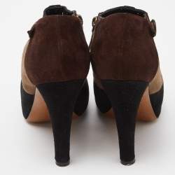 Moschino Brown/Black Suede Buckle Detail Platform Ankle Booties Size 39.5