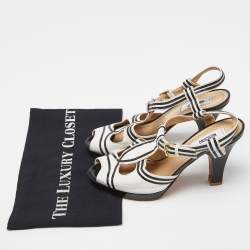 Moschino White/Black Leather Slingback Sandals Size 37