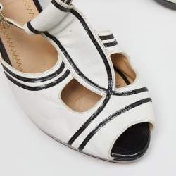 Moschino White/Black Leather Slingback Sandals Size 37