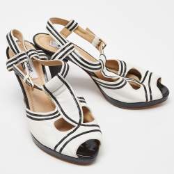 Moschino White/Black Leather Slingback Sandals Size 37