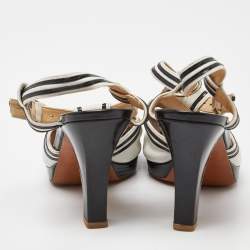 Moschino White/Black Leather Slingback Sandals Size 37