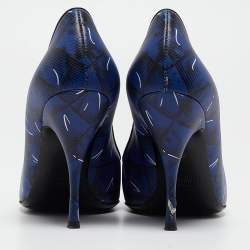 Moschino Blue Printed Leather Logo Buckle Pointed Toe Pumps Size 36