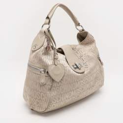Pre Owned Movado Beige Canvas and Patent Leather Hobo