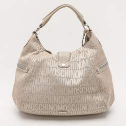 Pre Owned Movado Beige Canvas and Patent Leather Hobo