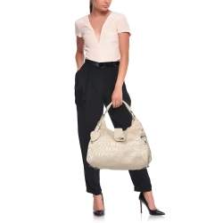 Pre Owned Movado Beige Canvas and Patent Leather Hobo