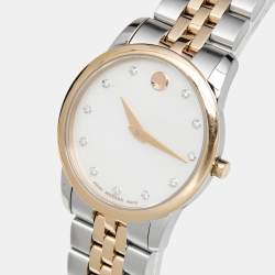 Pre Owned Movado Mother of Pearl Diamond Two Tone Stainless Steel Museum 607209 Women's Wristwatch 28 mm