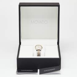 Pre Owned Movado Mother of Pearl Diamond Two Tone Stainless Steel Museum 607209 Women's Wristwatch 28 mm