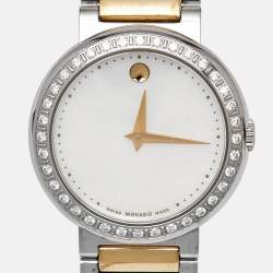 Pre Owned Movado Concerto 23.3.14.1117S Mother Of Pearl Diamond Two-Tone Stainless Steel Women's Wristwatch 30 mm