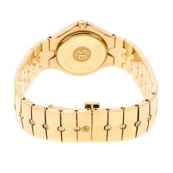 Pre Owned Movado White Mother of Pearl Yellow Gold Plated Steel Diamonds Sports Edition 88G41851S Women's Wristwatch 27 mm