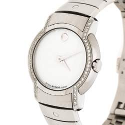 Pre Owned Movado White Mother of Pearl Stainless Steel Diamonds SL 84 G4 1832 S Women's Wristwatch 28mm