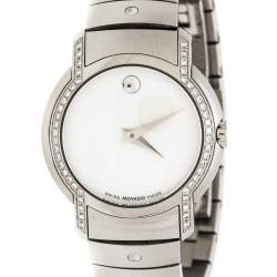 Pre Owned Movado White Mother of Pearl Stainless Steel Diamonds SL 84 G4 1832 S Women's Wristwatch 28mm