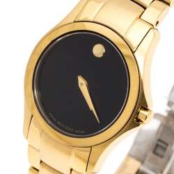 Pre Owned Movado Black Yellow Gold PVD Coated Stainless Steel Classic 50.3.36.1343 Women's Wristwatch 26 mm