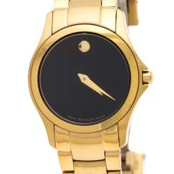 Pre Owned Movado Black Yellow Gold PVD Coated Stainless Steel Classic 50.3.36.1343 Women's Wristwatch 26 mm