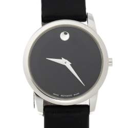 Pre Owned Movado Black Stainless Steel Leather Museum 07.3.14.1143 Women's Wristwatch 28 mm