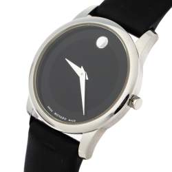 Pre Owned Movado Black Stainless Steel Leather Museum 07.3.14.1143 Women's Wristwatch 28 mm