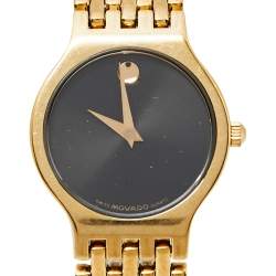 Pre Owned Movado Black Gold Plated Stainless Steel Esperanza Museum Women's Wristwatch 23 mm