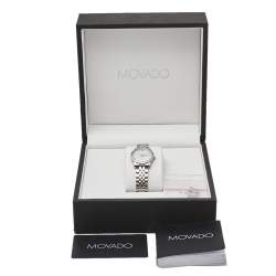 Pre Owned Movado Mother Of Pearl Stainless Steel Diamond Museum 07.3.14.1143 Women's Wristwatch 28 mm