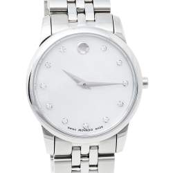 Pre Owned Movado Mother Of Pearl Stainless Steel Diamond Museum 07.3.14.1143 Women's Wristwatch 28 mm