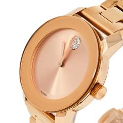 Pre Owned Movado Rose Gold Ionic Plated Stainless Steel Bold Quartz Women's Wristwatch 36 MM