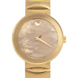 Pre Owned Movado Champagne MOP Gold Plated Stainless Steel Museum 11.8.36.1371 Women's Wristwatch 26 mm