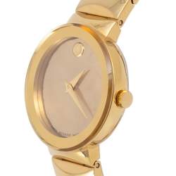 Pre Owned Movado Champagne MOP Gold Plated Stainless Steel Museum 11.8.36.1371 Women's Wristwatch 26 mm