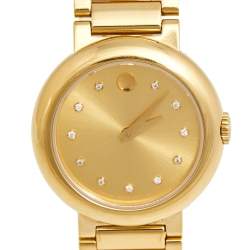 Pre Owned Movado Yellow Gold Plated Stainless Steel Diamond Concerto 23.3.21.1222 Women's Wristwatch 26 mm