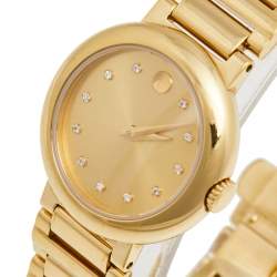 Pre Owned Movado Yellow Gold Plated Stainless Steel Diamond Concerto 23.3.21.1222 Women's Wristwatch 26 mm