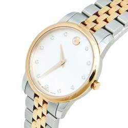 Pre Owned Movado Mother of Pearl Diamond Two Tone Stainless Steel Museum 607209 Women's Wristwatch 28 mm