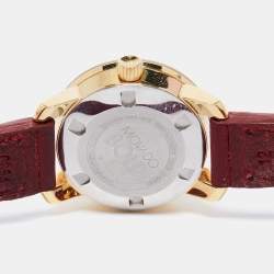 Pre Owned Movado Champagne Gold Plated Stainless Steel Leather Bold 3600344 Women's Wristwatch 25 mm 
