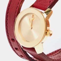 Pre Owned Movado Champagne Gold Plated Stainless Steel Leather Bold 3600344 Women's Wristwatch 25 mm 
