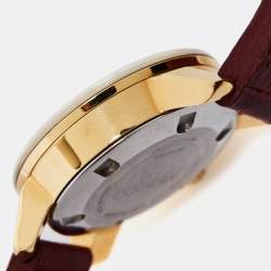 Pre Owned Movado Champagne Gold Plated Stainless Steel Leather Bold 3600344 Women's Wristwatch 25 mm 