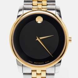 Pre Owned Movado Black Two Tone Stainless Steel Museum 07.1.20.1198 Men's Wristwatch 40 mm 
