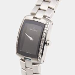 Pre Owned Movado Black Stainless Steel Diamonds Eliro 84 C1 1434 S Women's Wristwatch 23 mm