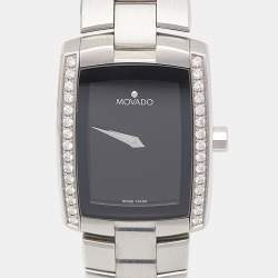 Pre Owned Movado Black Stainless Steel Diamonds Eliro 84 C1 1434 S Women's Wristwatch 23 mm