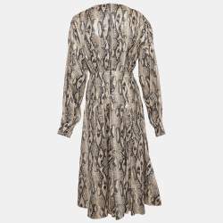 MSGM Brown Python Skin Pattern Faux Leather Midi Dress M