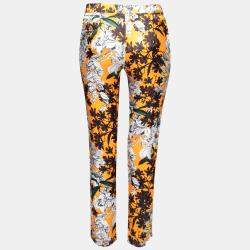 MSGM Orange Floral Print Sateen Relaxed Fit Tapered Trousers S