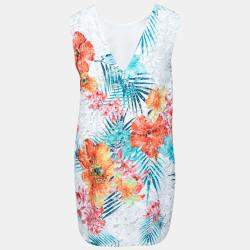 MSGM Multicolor Tropical Floral Embroidered Organza Shift Dress M