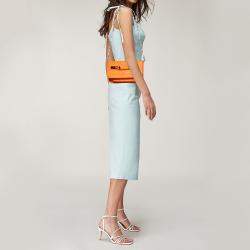 MSGM Bright Orange Textured Leather Chain Shoulder Bag