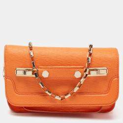 MSGM Bright Orange Textured Leather Chain Shoulder Bag