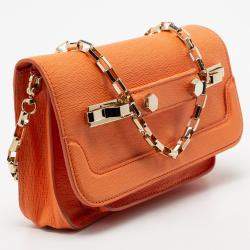 MSGM Bright Orange Textured Leather Chain Shoulder Bag