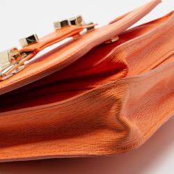 MSGM Bright Orange Textured Leather Chain Shoulder Bag