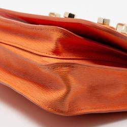 MSGM Bright Orange Textured Leather Chain Shoulder Bag