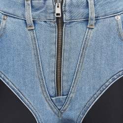 Pre Owned Mugler Blue Denim and Jersey Zip NI-Material Detail Jeans M Waist 28"